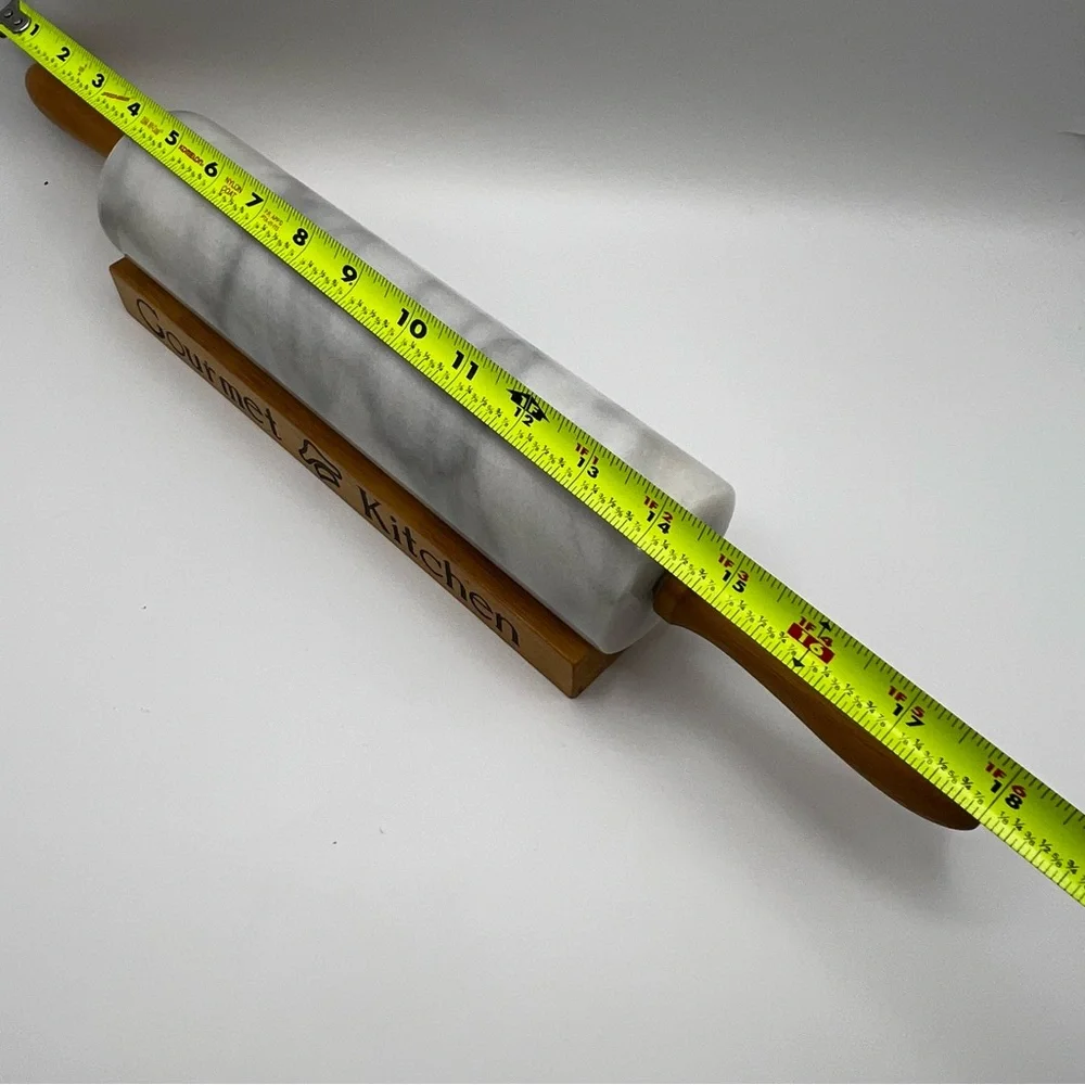 Gourmet Kitchen Heavy Marble Rolling Pin With Wood Cradle Stand near perfect c
